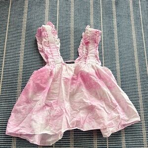 Zara Pink and White Ruffled Sleeveless Top